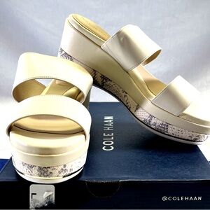 Cole Haan Women’s Wedge Sandals Grand Ambition White Leather Size 8B w/ Box
